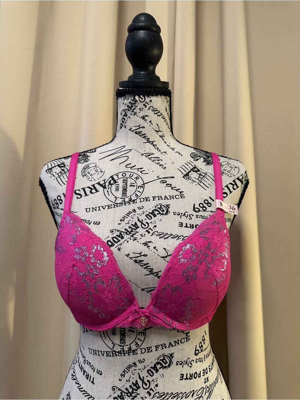 Victoria’s Secret Pink Silver Lace Push-Up Bra 34B NWT
